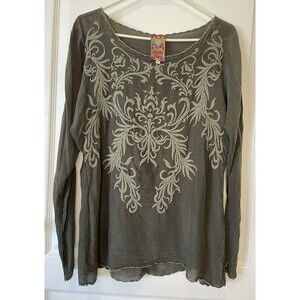 Johnny Was Olive Green Embroidered Blouse
